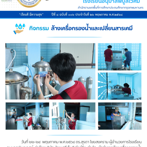 กิจกรรม ล้างเครื่อกรองน้ำและเปลี่ยนสารเคมี วันที่ 23-24 พฤษภาคม พ.ศ.2568