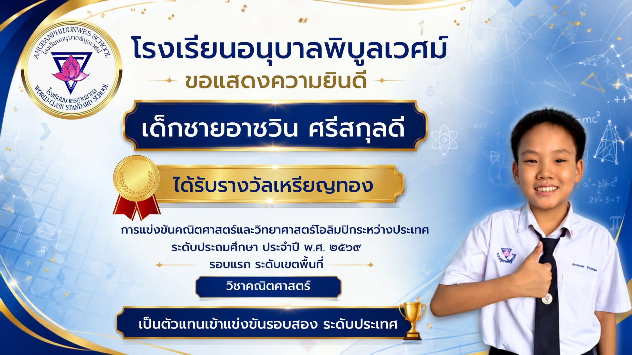 โรงเรียนอนุบาลพิบูลเวศม์ขอเเสดงความยินดีกับนักเรียนที่ได้รับรางวัลทุกคนครับ